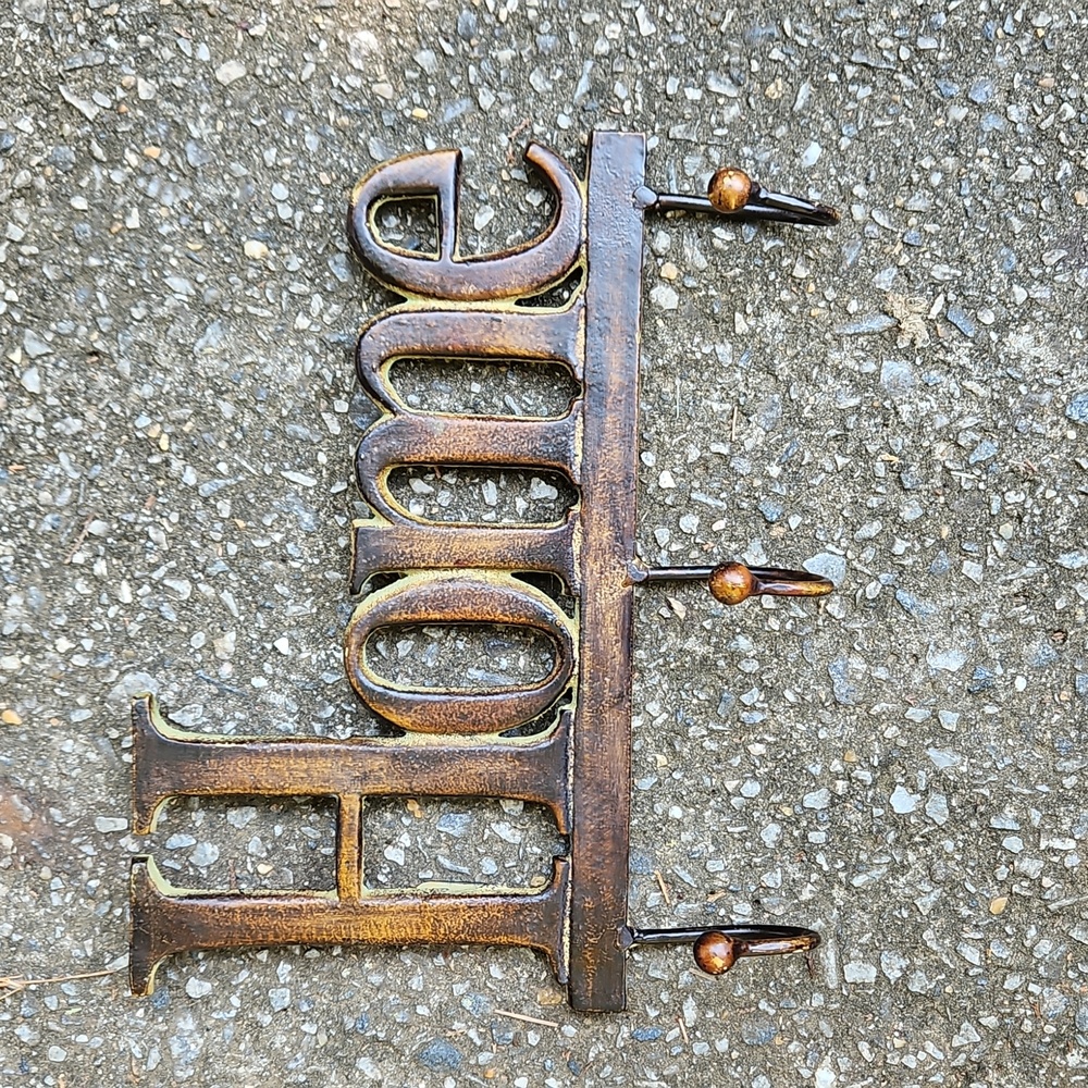 Vintage Cast Iron Metal  Bronze Look 'Home'Wall Hook 12 X 7" Key Coat Hat Holder